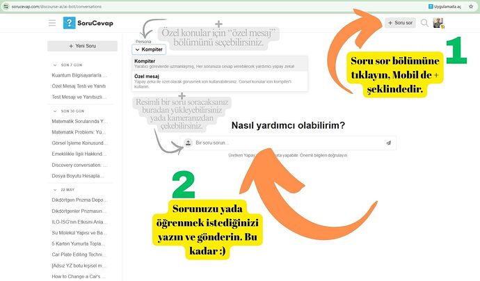 Soru sor bolumune tiklayin