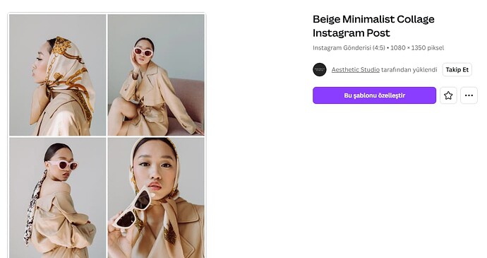 Bej minimalist kolaj tarzında bir Instagram gönderisi, içinde farklı pozlarda bir modelin yer aldığı dört kareden oluşmaktadır. (AI tarafından altyazılı)